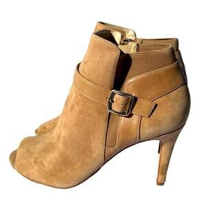 Marc Fisher Shimmee Peep Toe Tan Camel Suede Boots Size 9